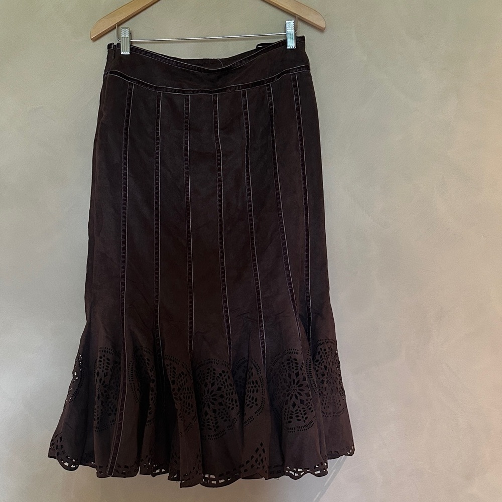 Alberto Makali Chocolate Brown Midi Skirt with Cutout Hem - Picture 3 of 5
